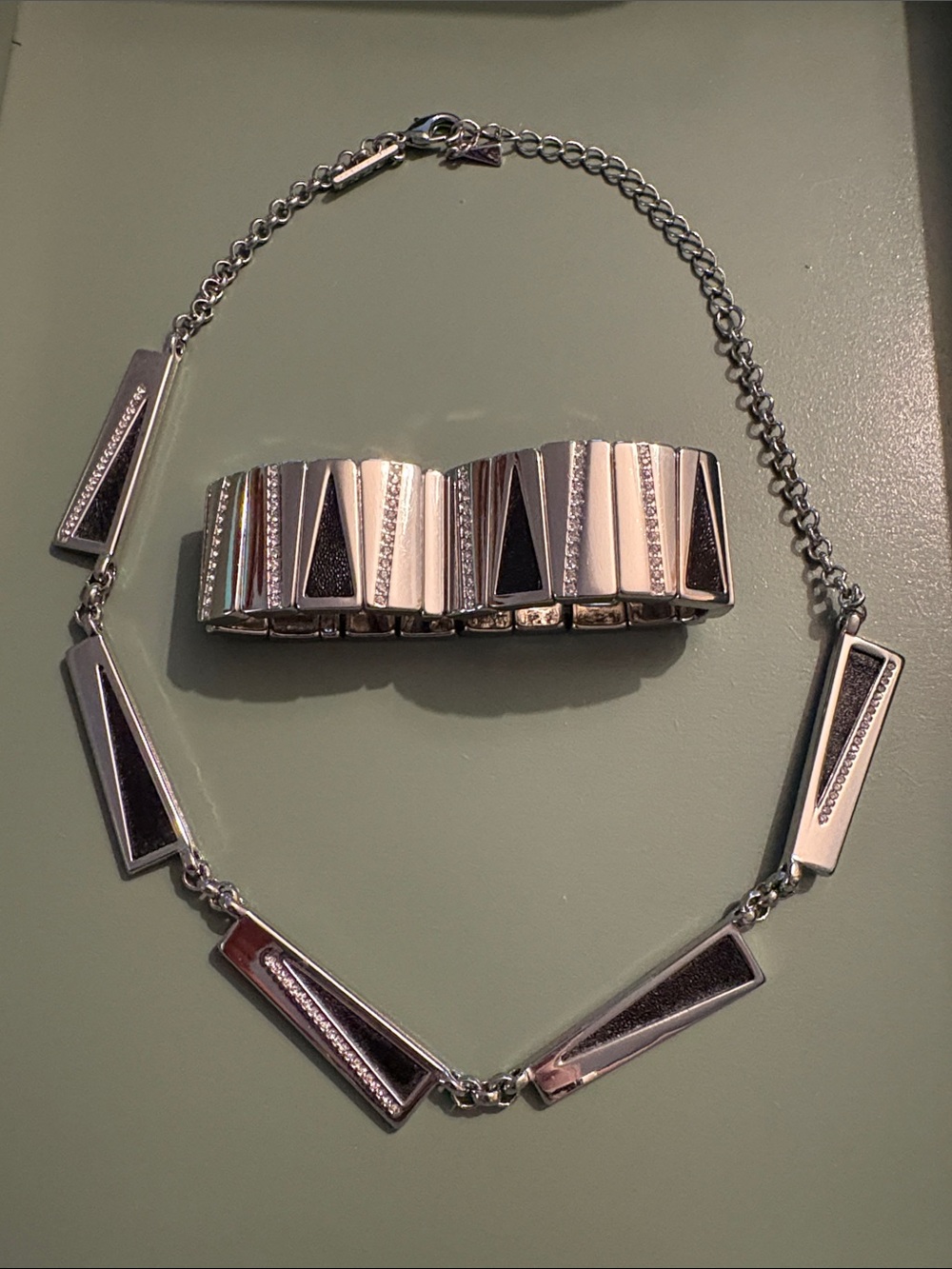 WHBM Silver Tone Black Inlay Women’s Necklace and Bracelet Set